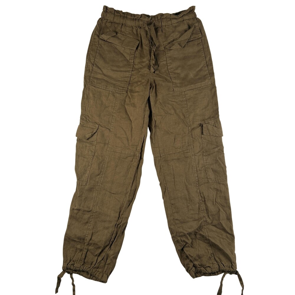 Magaschoni Pants Womens S/P Parachute Linen Cargo Drawstring Utility Baggy